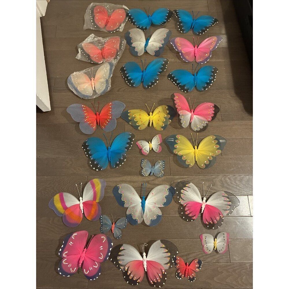 Pashmina Arts & Crafts Nylon Pink Blue White Butterfly Butterflies